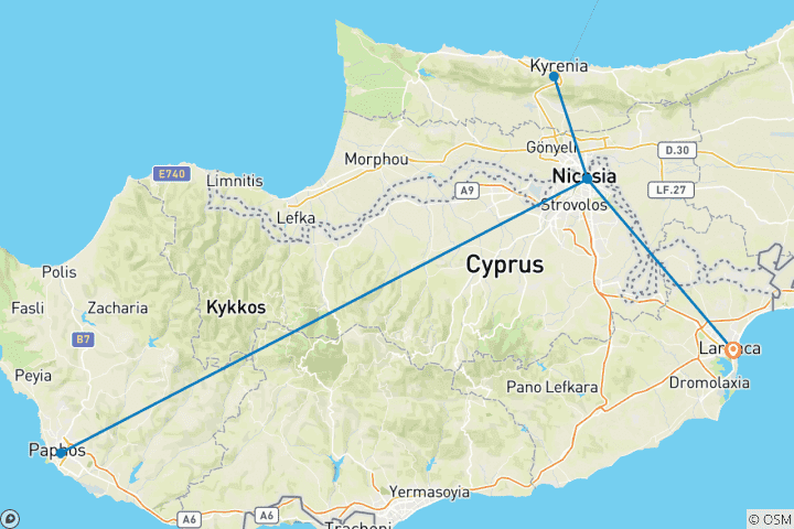 Map of 6 Days Tailor-Made Best Private Cyprus Tour, Daily Start & Private Guide and Car