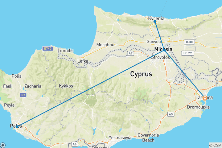 Map of 6 Days Tailor-Made Best Private Cyprus Tour, Daily Start