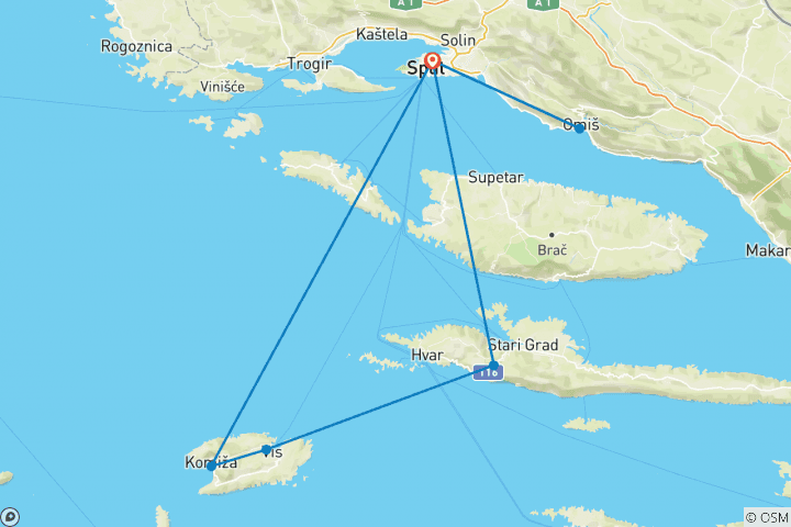 Map of Dalmatian Islands Multi-Adventure Tour