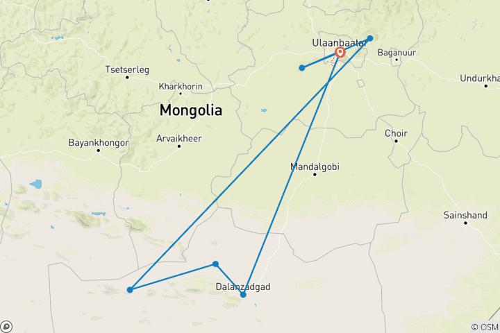 Carte du circuit Voyage de luxe sur mesure de 11 jours en Mongolie avec guide et chauffeur privés