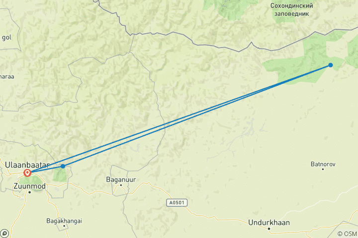 Carte du circuit Randonnée à cheval personnalisée de 9 jours en Mongolie avec guide et chauffeur privés