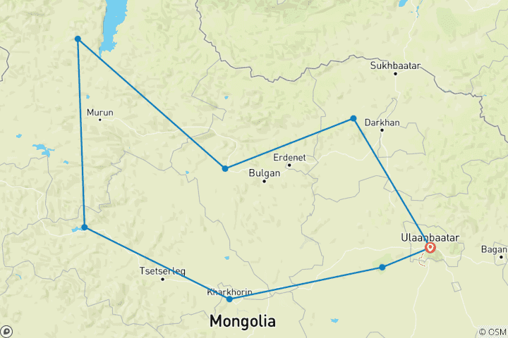 Map of Tailor-Made Private Northern & Central Mongolia Adventure