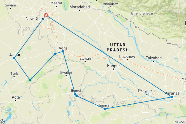 Kaart van India: Hoogtepunten van Noord-India