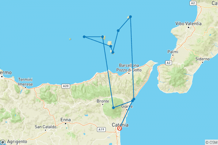 Carte du circuit Sicile & Îles Éoliennes : Points forts