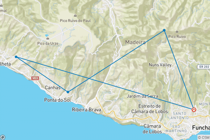 Karte von Madeira: Wandern