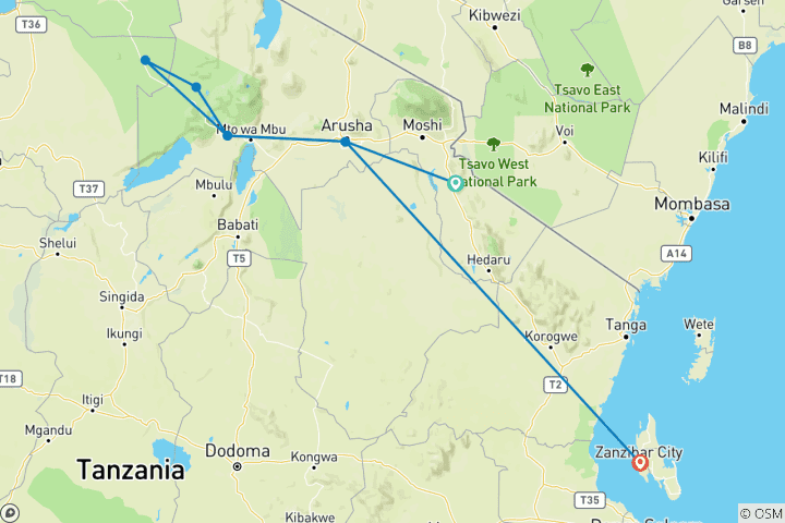 Map of Tanzania & Zanzibar Highlights