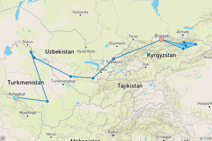 Map of Central Asia Highlights