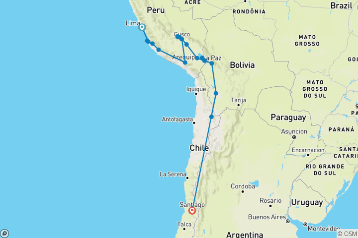 Map of Peru, Bolivia & Chile In-Depth