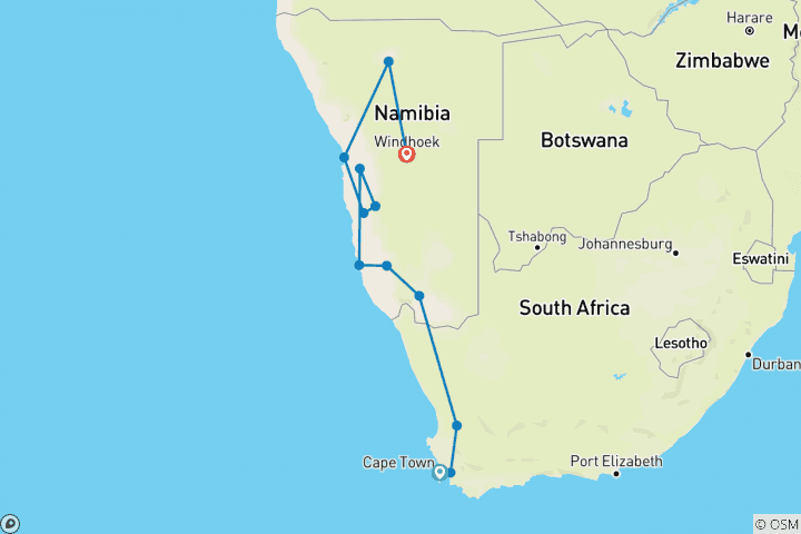 Karte von Südafrika & Namibia: DIE AUSFÜHRLICHE REISE VON KAPSTADT BIS WINDHOEK