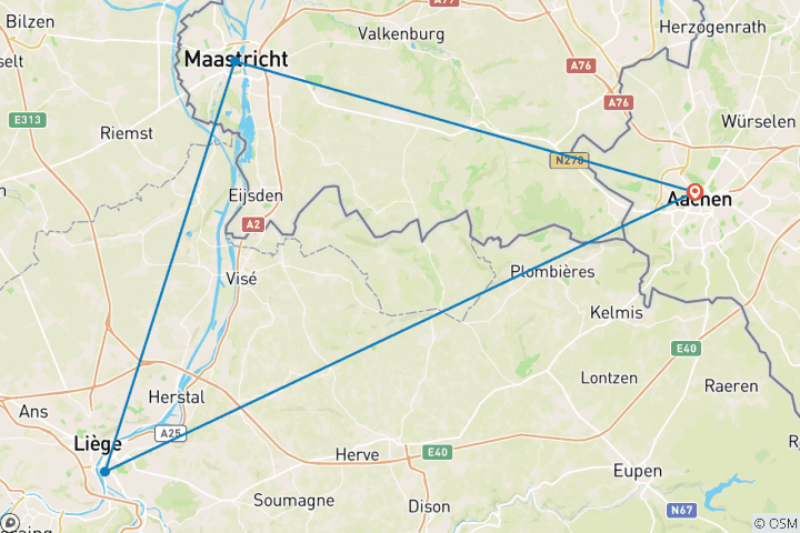 Karte von Aachen, Maastricht & Lüttich: Städtereise