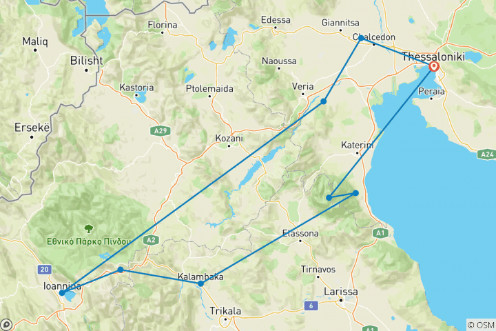 Carte du circuit Grèce : les points forts du nord