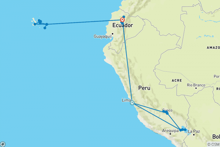 Karte von Peru & Ecuador: Höhepunkte mit Galapagosinseln