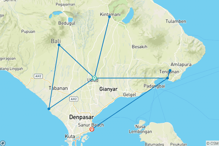 Karte von Bali / Indonesien: Höhepunkte