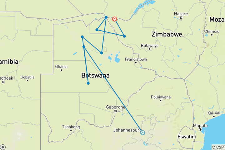 Map of Botswana & Zimbabwe Highlights