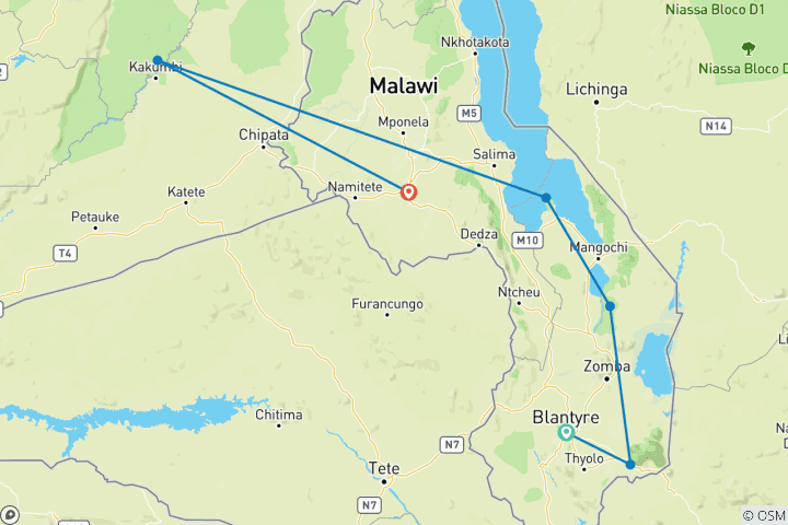 Map of Malawi & Zambia : Highlights