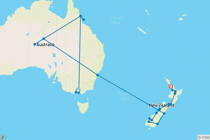 Karte von Australien & Neuseeland: Höhepunkte