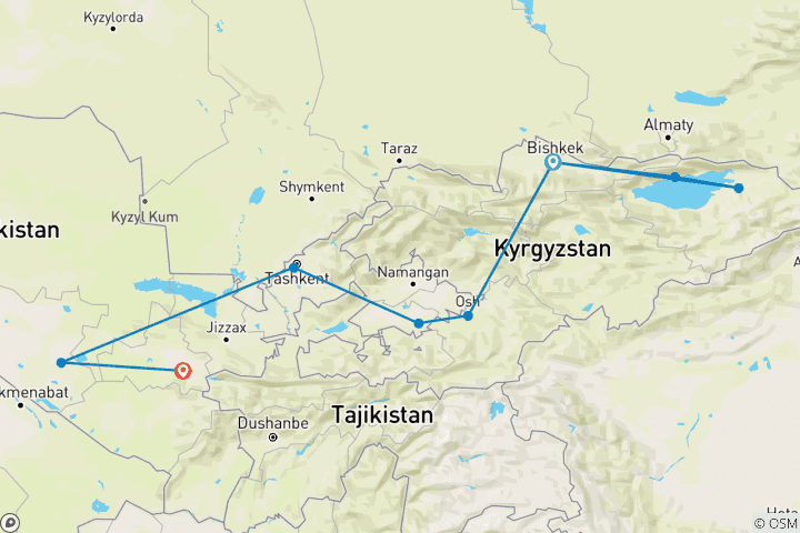 Karte von Usbekistan & Kirgisistan: Höhepunkte