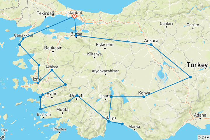 Karte von Türkei im Detail - 19 Tage