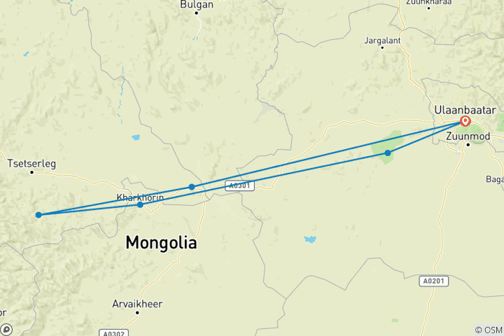 Carte du circuit Circuit privé sur mesure en Mongolie : Gobi nomade et nature
