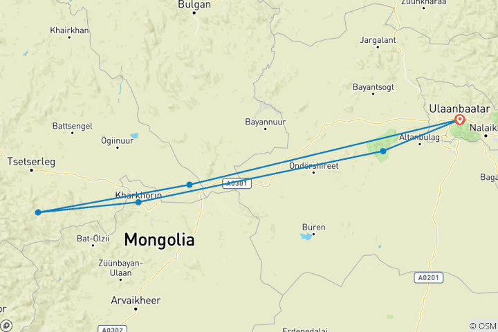 Map of Tailor-Made Private Mongolia Tour of Nomadic Gobi & Nature