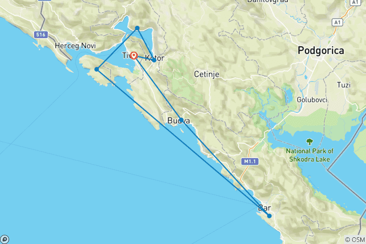 Carte du circuit MONTÉNÉGRO PITTORESQUE - CROISIÈRE EN GOÉLETTE