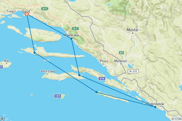 Carte du circuit Aventure de voile en Croatie