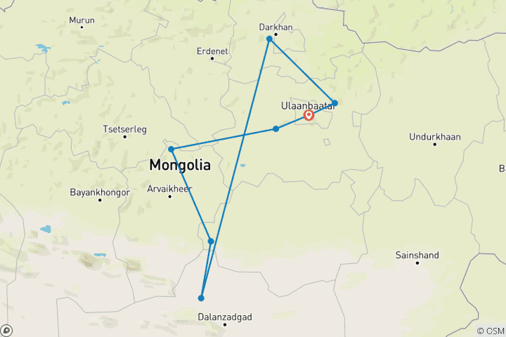 Carte du circuit Circuit familial sur mesure de 10 jours en Mongolie avec guide et chauffeur privés