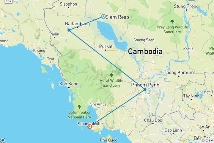 Map of Tailor-Made Private Cambodia Family Beach Holiday, Daily Depart