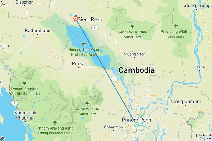 Mapa de Excursión familiar por Camboya a medida, con guía privado y salida diaria