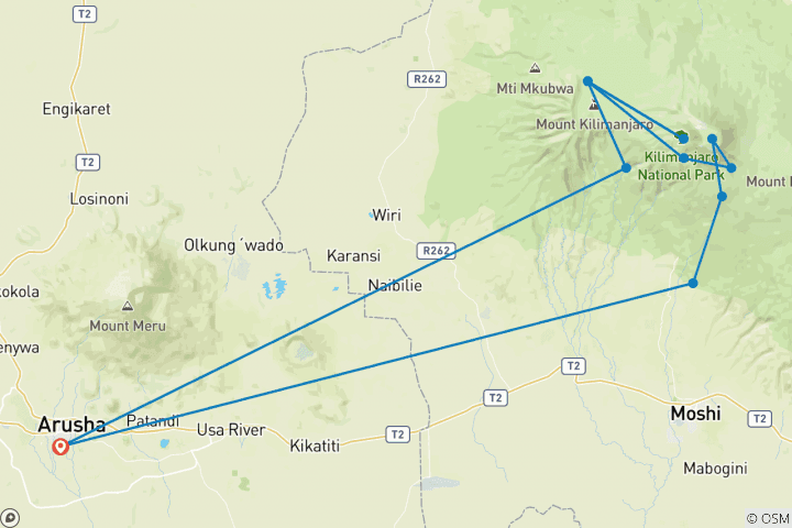 Karte von Machame Route, Gold Level Premium Climb (auf Anfrage)