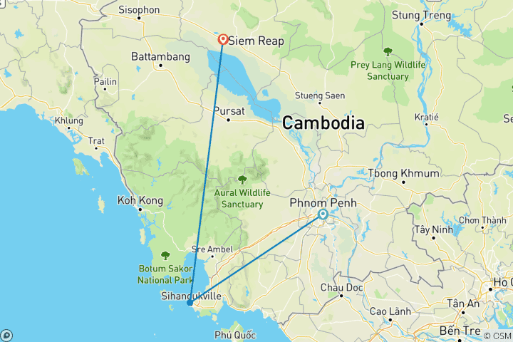 Map of Customized Cambodia Family Vacation, Private Car & Daily Depart