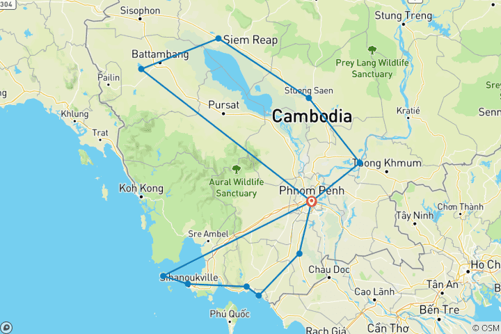 Map of Tailor-Made 15 Days Cambodia Family Adventure, Daily Depart