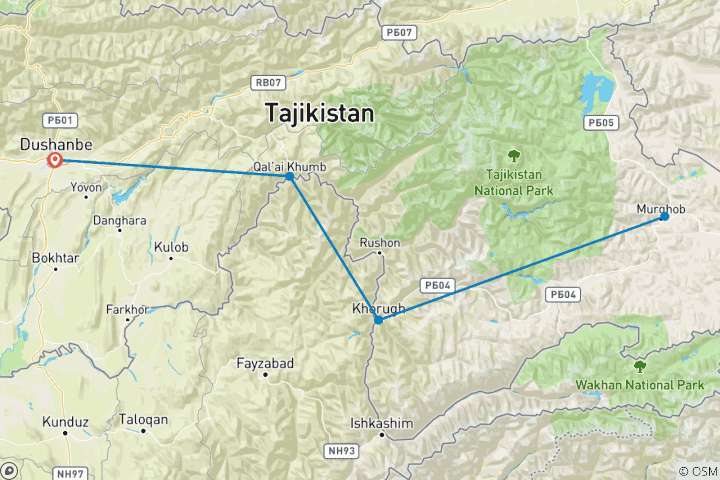 Map of Tailor-Made 12 Days Tajikistan Tour with Private Guide & Daily Departure