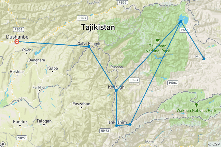Carte du circuit Circuit sur mesure au Tadjikistan dans les Pamirs avec guide privé et départ quotidien