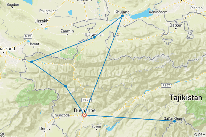 Map of Customized Northern Tajikistan Trip with Private Guide & Daily Departure