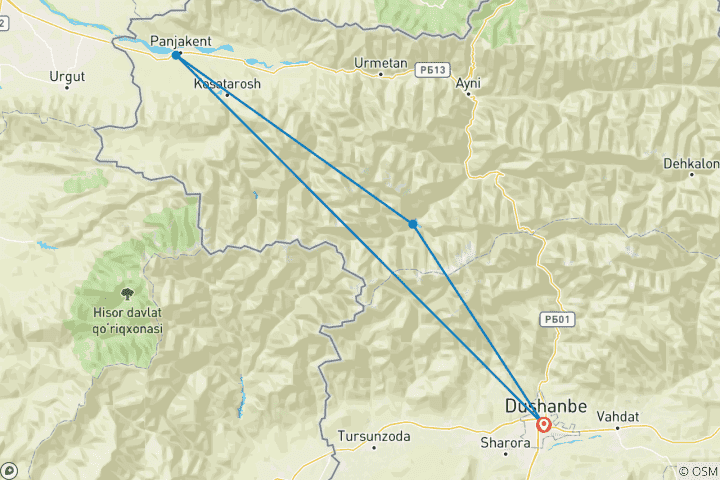 Map of Tailor-Made Private Tajikistan Adventure of Fann Mountains, Daily Departure