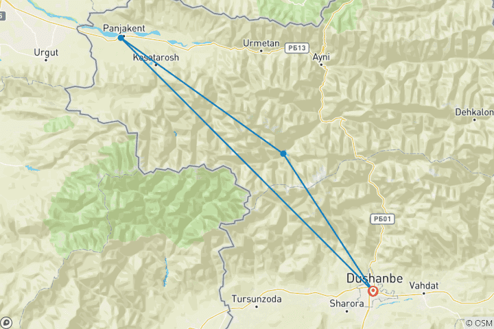 Map of Tailor-Made Private Tajikistan Adventure of Fann Mountains, Daily Departure