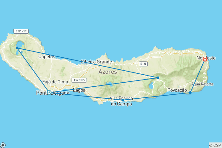 Carte du circuit Expérience active de São Miguel