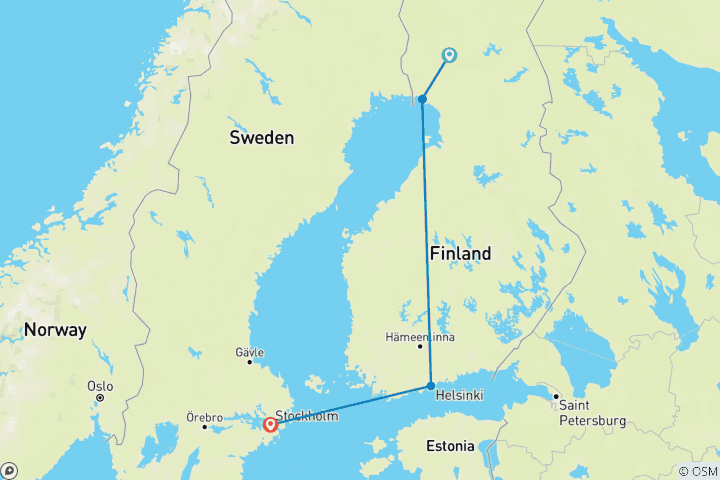 Karte von Helsinki, Stockholm & Finnisch Lappland - 11 Tage