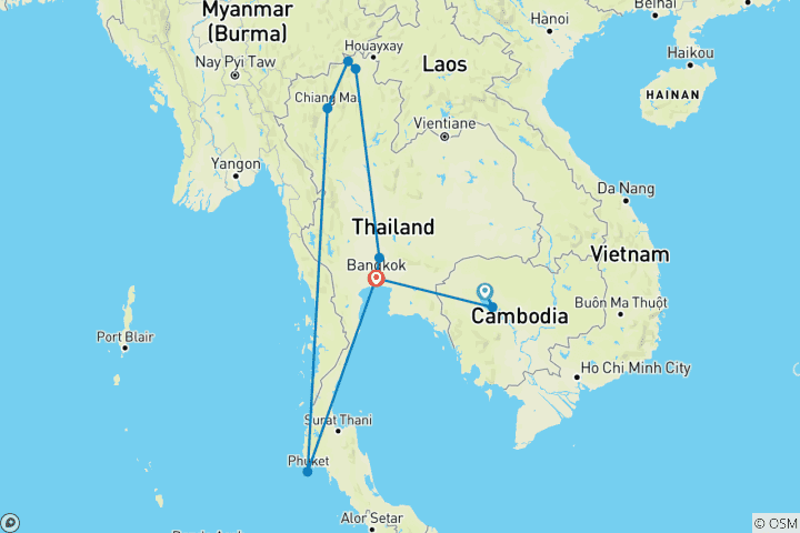 Map of Tailor-Made Private Cambodia & Thailand Trip with Daily Departure