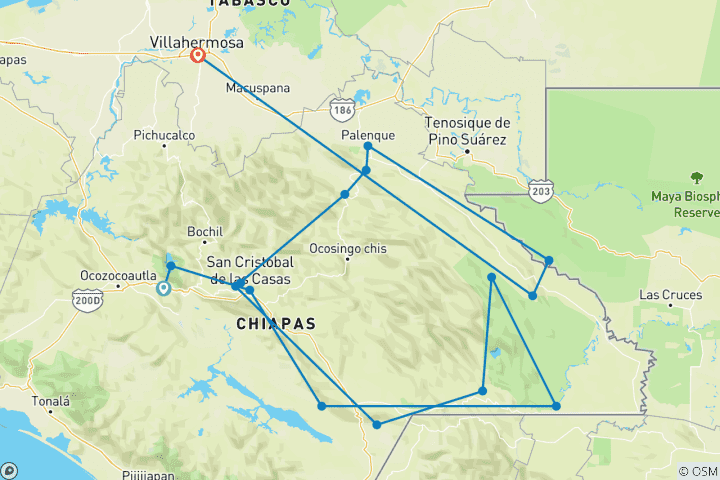 Kaart van Chiapas - het land van de prachtige natuurgebieden