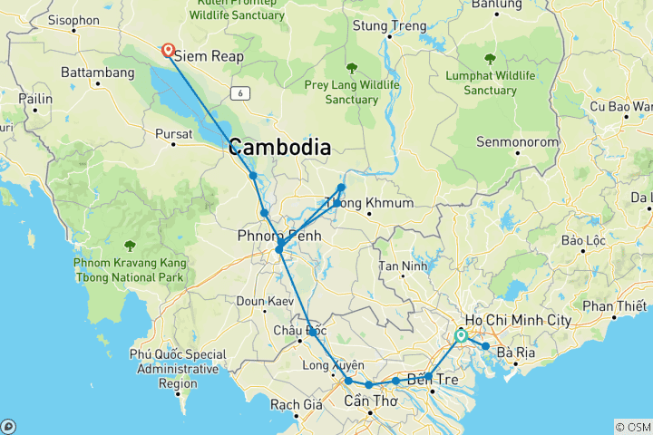 Mapa de Aventura personalizada de 12 días en Vietnam y Camboya con salida diaria