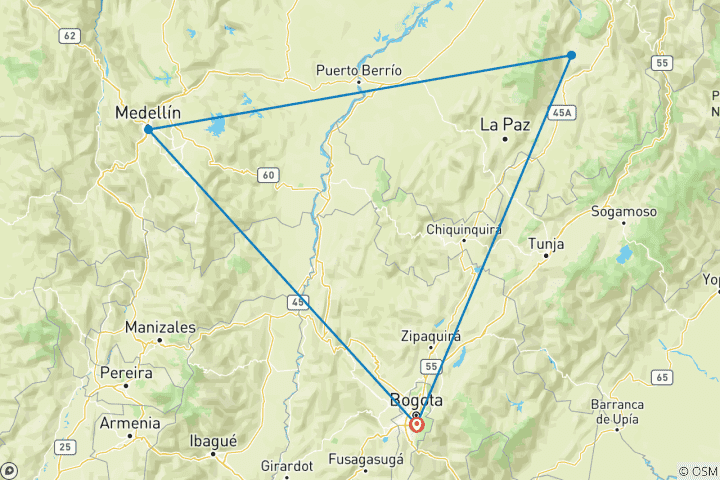 Map of Customized 9 Days Private Colombia Family Tour, Exclusive Car