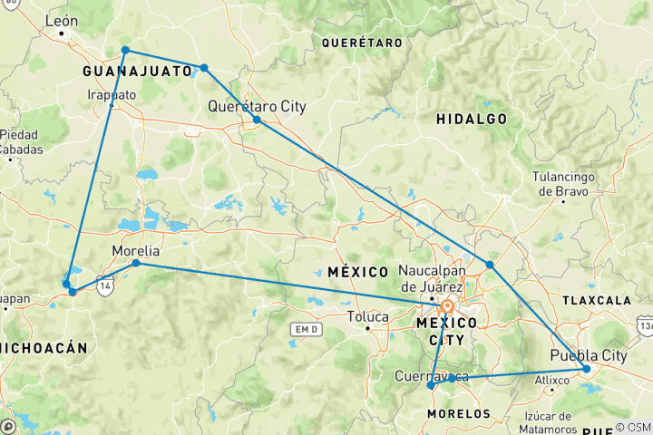 Carte du circuit Sites UNESCO au Mexique : Découvrez l'incroyable patrimoine et la nature du Mexique