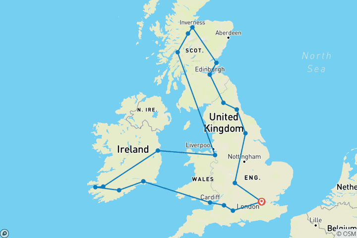 Karte von Britannien & Irland Entdeckungsreise - Kleine Gruppen, Vorschau 2022 (15 Tage)