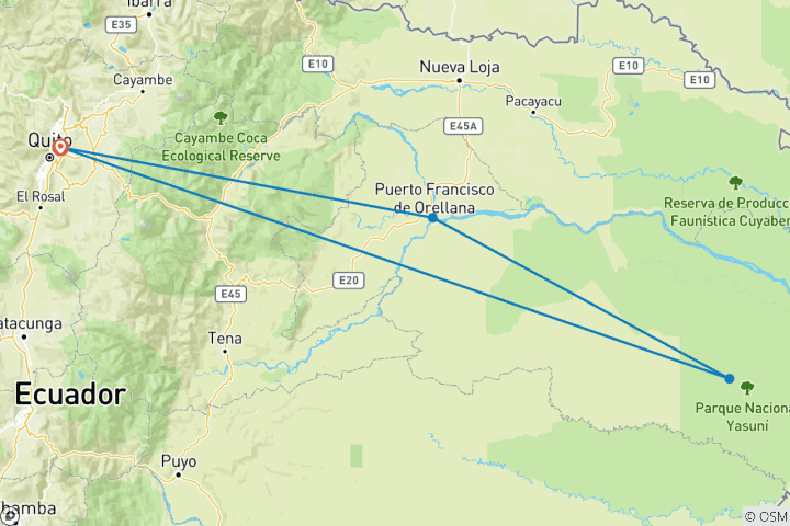 Map of La Selva Amazon Lodge 4 days Tour