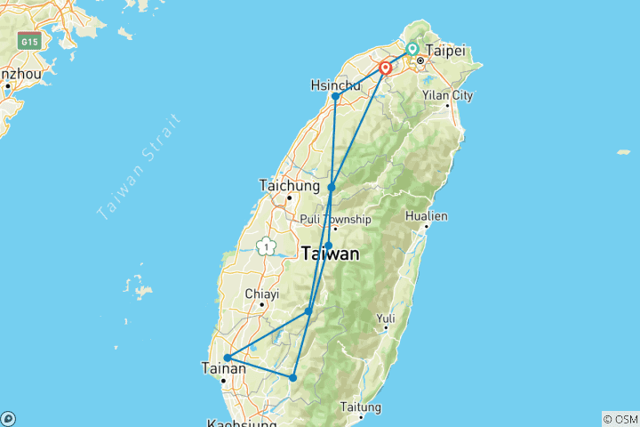 Carte du circuit Circuit personnalisé de 10 jours à Taïwan, départ quotidien et guide exclusif