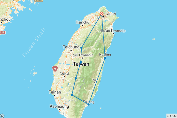 Map of Customized Private Taiwan Tour with Daily Departure