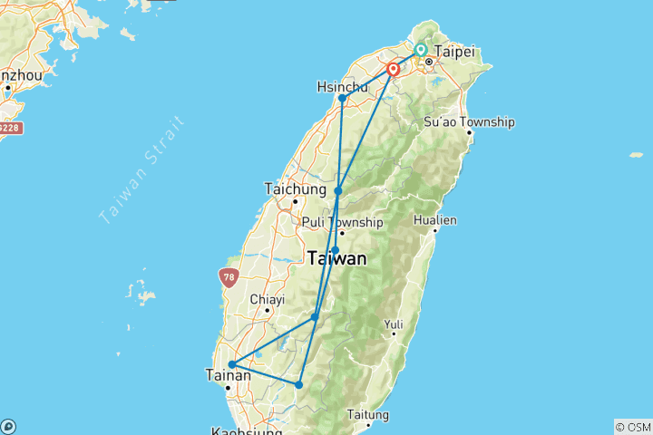 Map of Customized Private Taiwan Tour with Daily Departure
