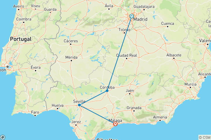 Carte du circuit Cordoue, Séville et Costa del Sol